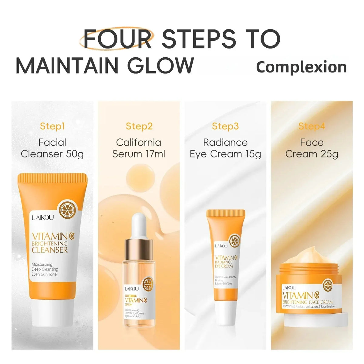 LAIKOU Vitamin C Brightening Skin Care Kit – 4-Piece Set