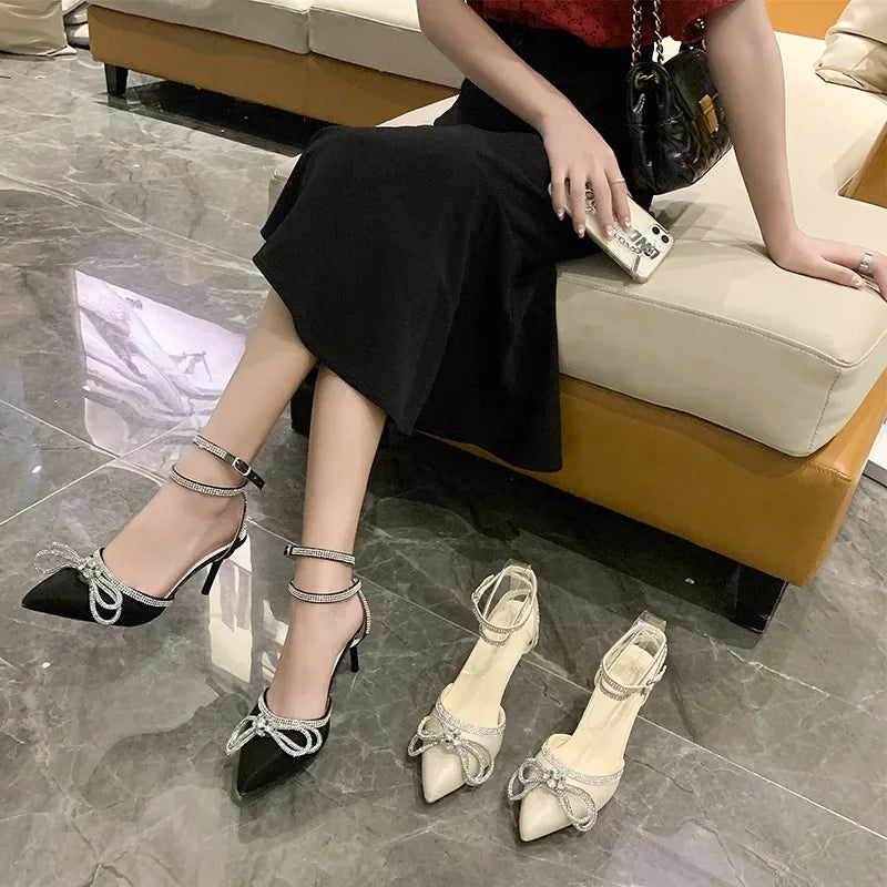 Women's Rhinestone Slingback High Heels – Elegant Wedding Sandals