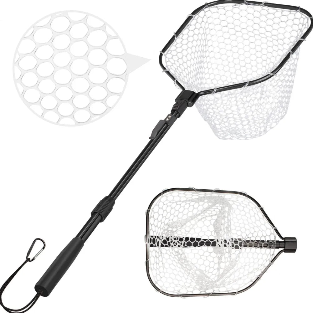 Silicone Mesh Fishing Landing Net | Retractable Handle