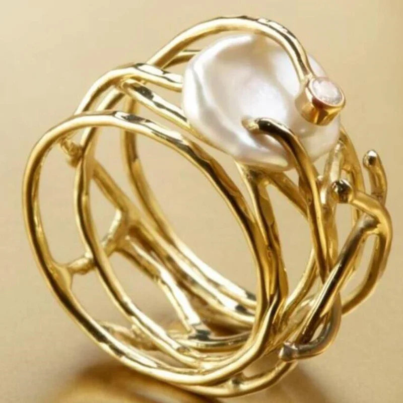 Huitan Cross Ring – Imitation Pearl & CZ Women's Fashion Ring