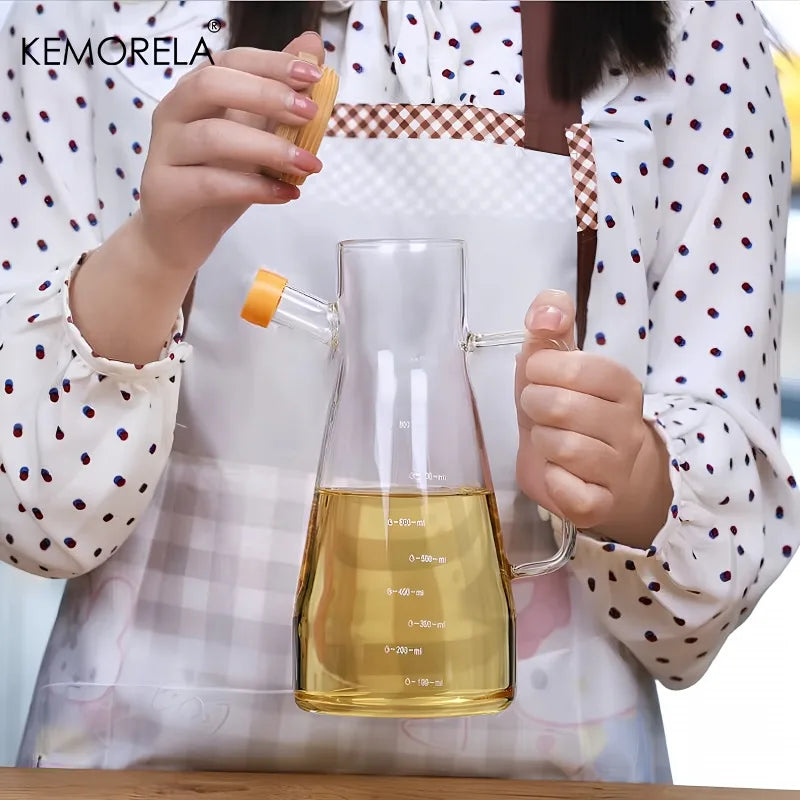 KEMORELA 900ml Glass Oil Bottle with Handle | PVC-Free Kitchen
