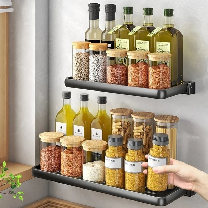 Wall-Mounted Folding Kitchen Seasoning Rack | Aluminum Organizer