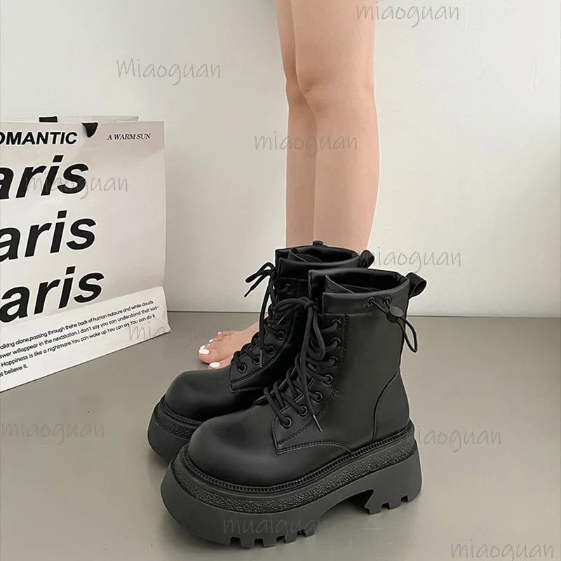 Women's Retro Platform Ankle Boots – British Square Heel