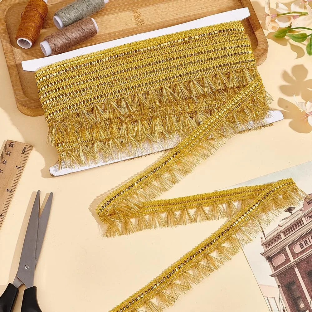 Gold Fringe Tassel Lace Ribbon 15 Yards – 27mm Polyester Trim