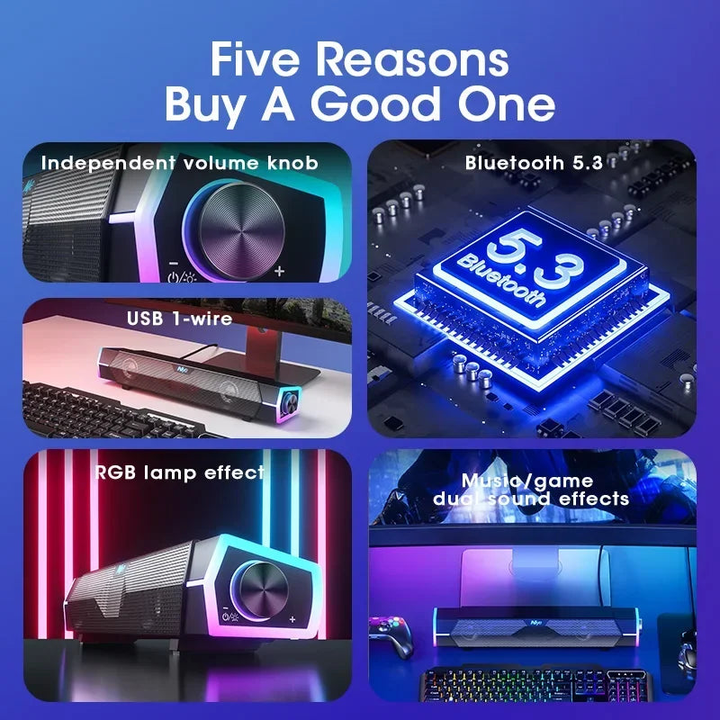 NOCCLILI RGB Soundbar – Bluetooth 5.0 PC Speaker for Laptop & TV