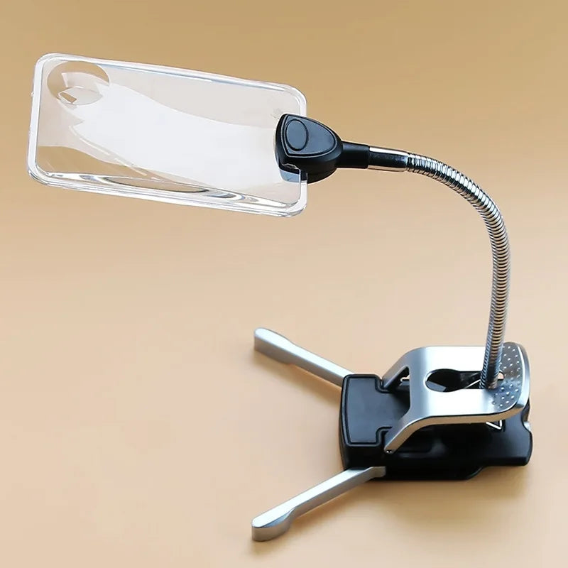 Rectangular LED Magnifying Glass with Desk Clip | Reading Aid