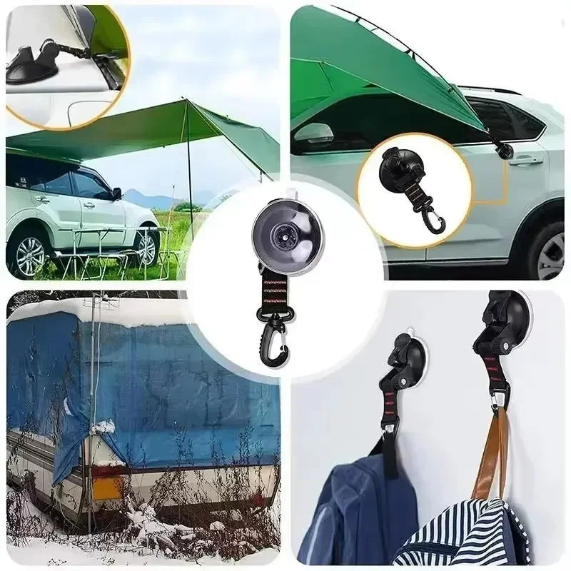 Car Tent Suction Cup Hooks | Camping Awning Buckle Clips 4-Pack