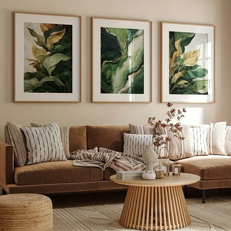 3-Piece Green Abstract Canvas Wall Art Prints – Unframed Nature
