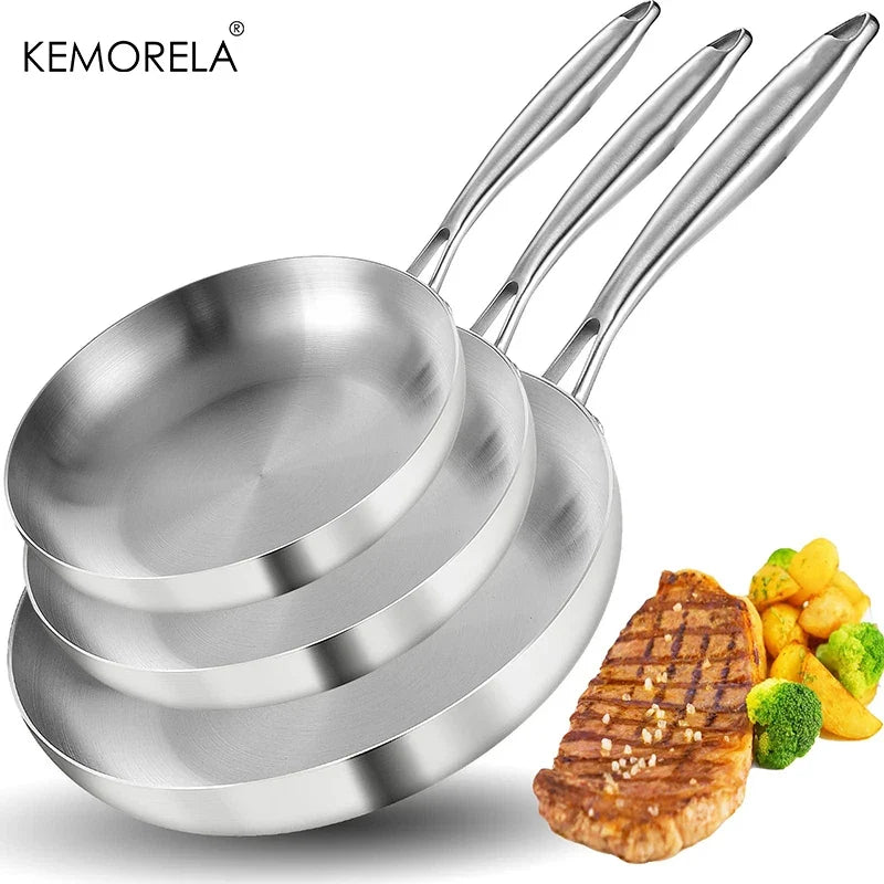 KEMORELA 5-Ply 304 Stainless Steel Frying Pan Set | 2/3 Piece