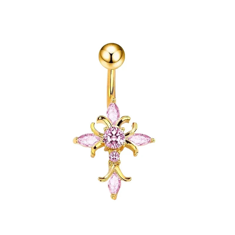 Cross Belly Button Ring – Titanium Navel Barbell | Gold & Silver
