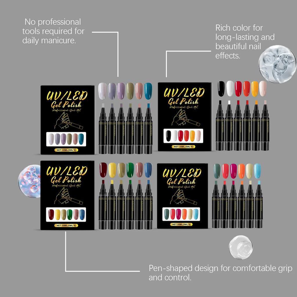 6-Color DIY Nail Art Pens – Waterproof, High Pigment, Quick Dry