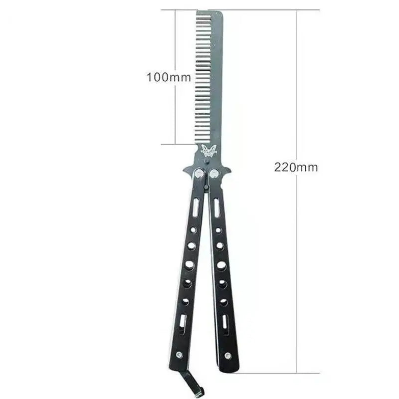 Butterfly Knife Comb – Foldable Stainless Steel Beard Styling Tool