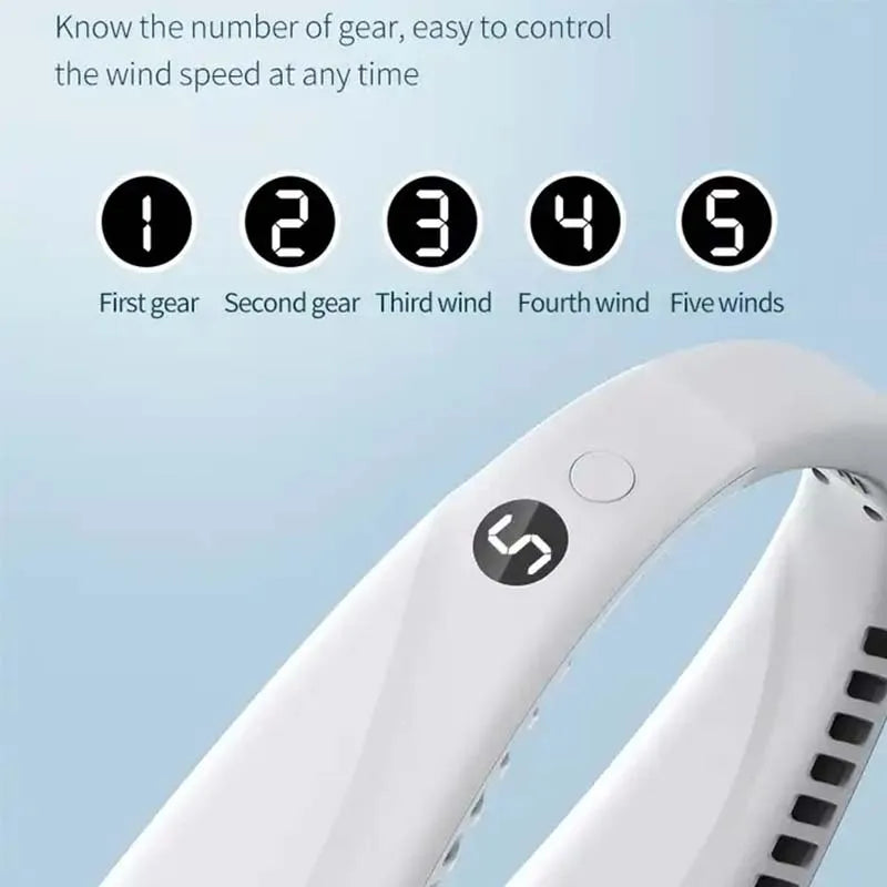 Bladeless Neck Fan | LED Display, 5-Speed, USB Rechargeable