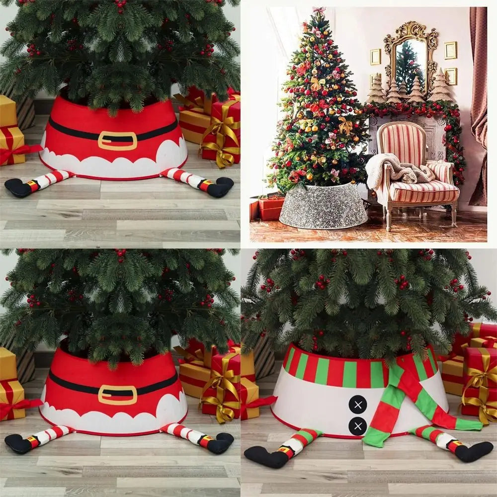 Christmas Tree Skirt – Snowman, Santa & Elk Xmas Floor Cover