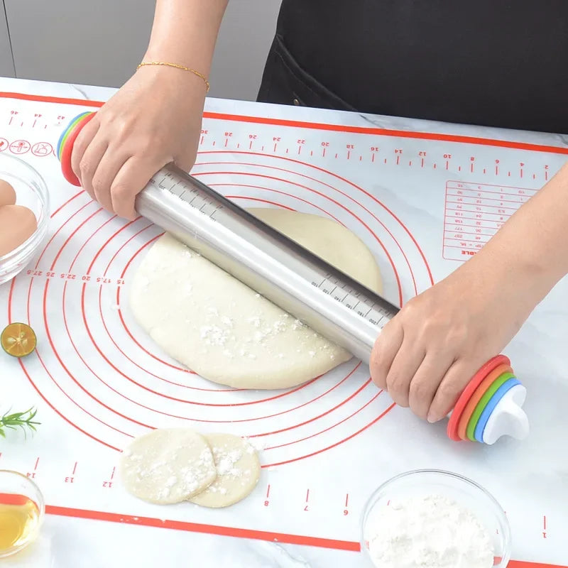Adjustable Stainless Steel Rolling Pin & Silicone Baking Mat Set