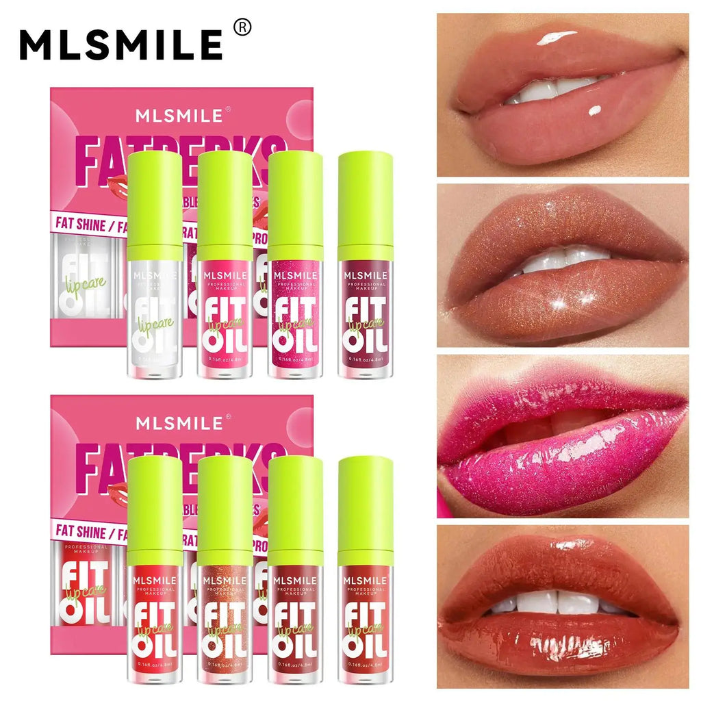 MLSMILE 4-Piece Mirror Pearl Lip Gloss Set – Hydrating Lip Oil