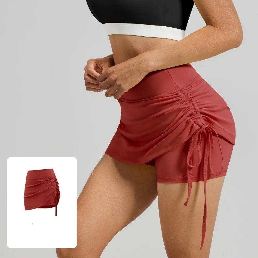 Women's High Waist 2-in-1 Yoga Skirt with Built-In Shorts