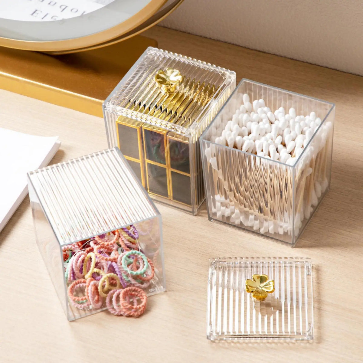 Qtip Holder Cotton Swab Bathroom Jars Lids Apothecary Jar Dispenser