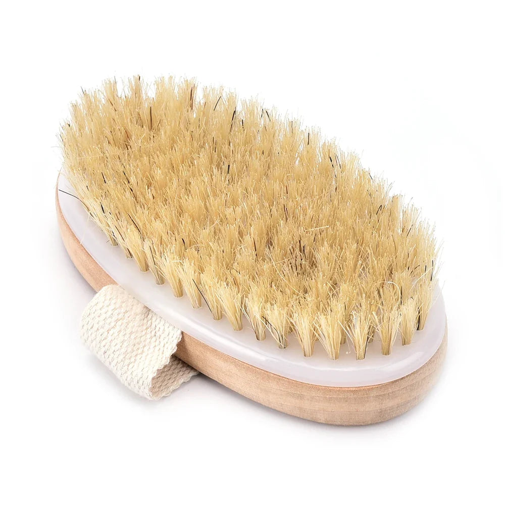 Natural Bristle Dry Body Brush – Spa Bath Massager & Exfoliator