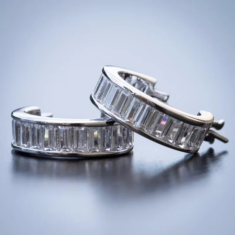 Huitan CZ Hoop Earrings – Unisex Silver & Gold Circle Hoops