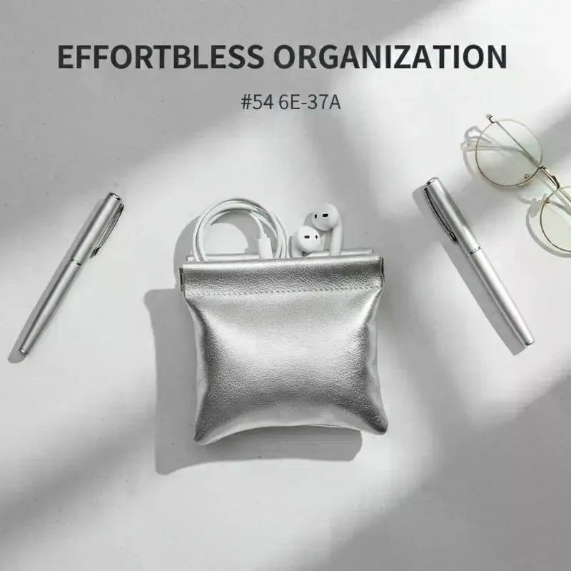 Auto-Closing PU Leather Cable & Cosmetic Organizer Pouch