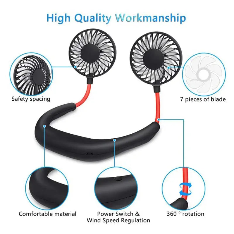 Portable Neck Fan – Hands-Free USB Rechargeable Cooling Fan