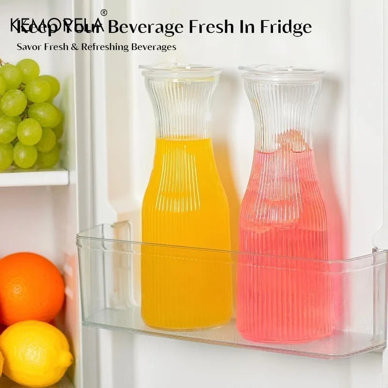 1L Ribbed Glass Carafe with Lid & Chalkboard Labels | Set of 2