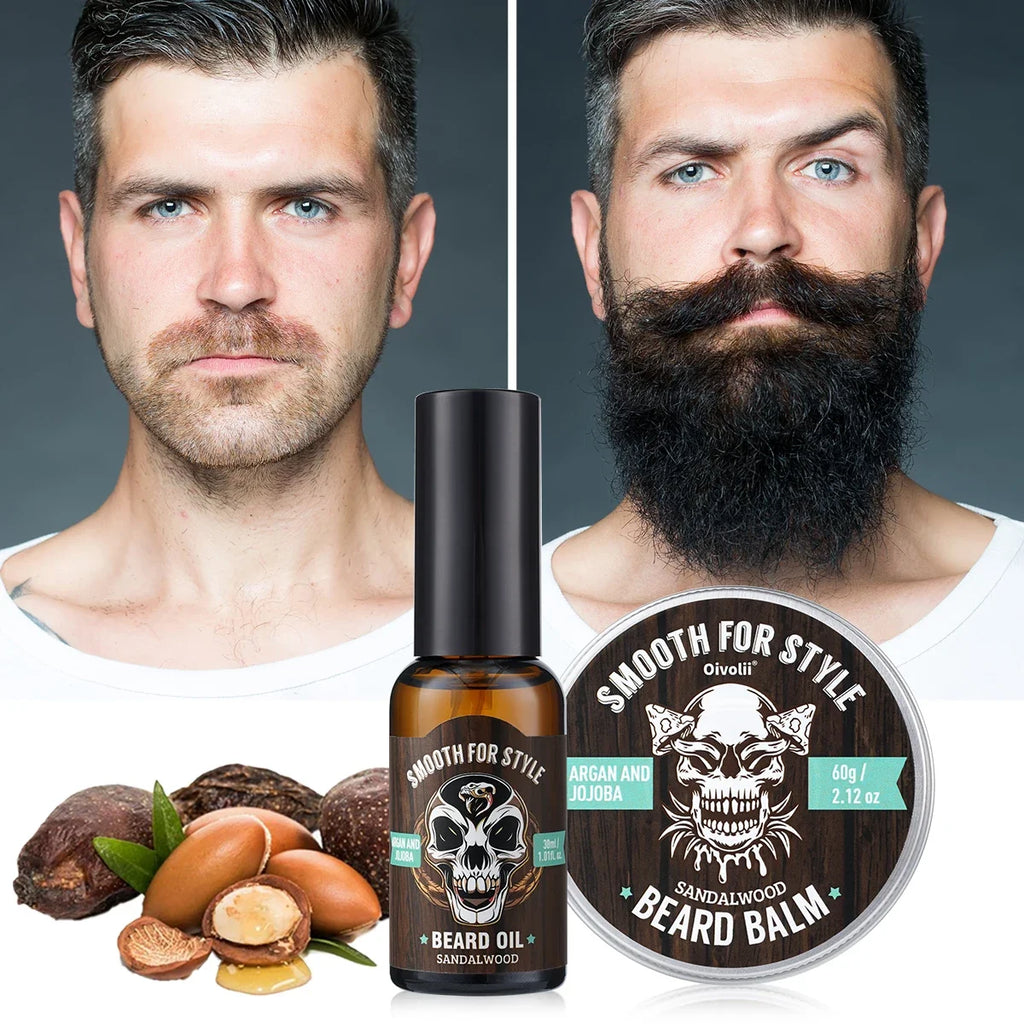 Sandalwood Beard Oil & Balm Set with Argan Oil – Softens & Hydrates