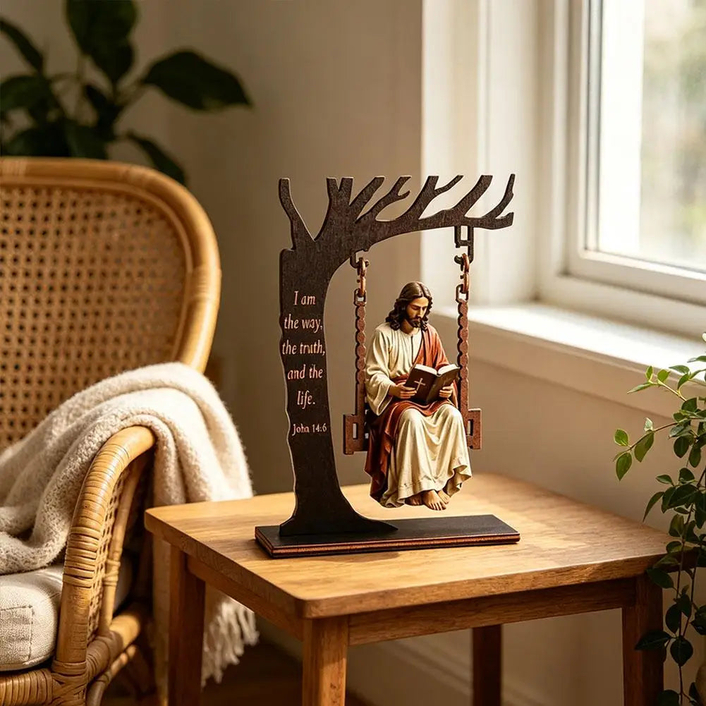 Jesus Swing Figurine – Christian Wooden Ornament John 14:6