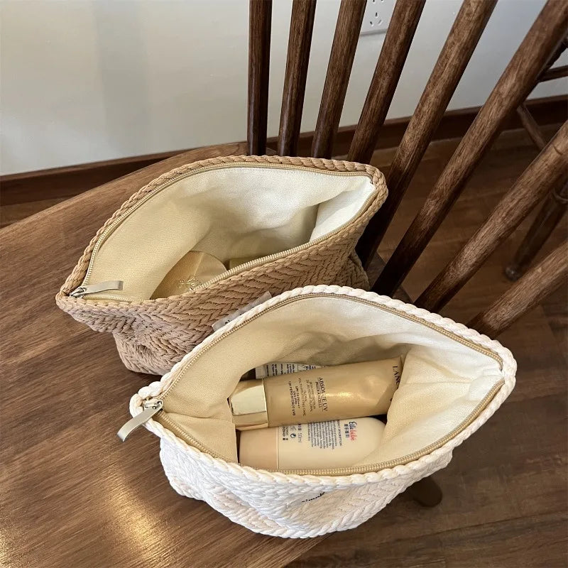 Portable Handwoven Cotton Makeup Bag Artistic Crochet Cosmetic Pouch