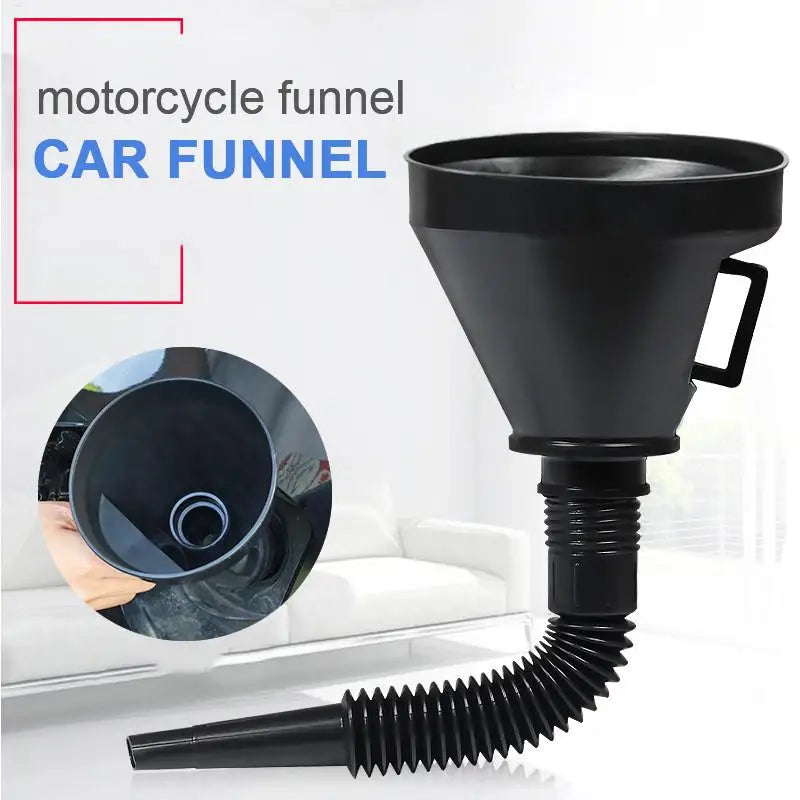 Wide Mouth Flexible Fuel Funnel with Strainer | Car, Truck & Bike