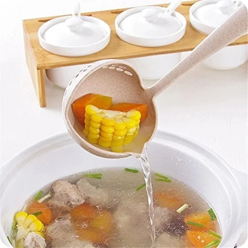 2-in-1 Long Handle Soup Spoon & Strainer Colander Ladle