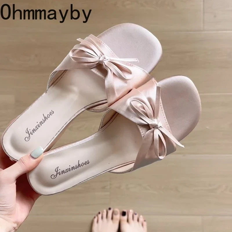 Women's Satin Wedge Slippers – Butterfly-Knot Party Slide