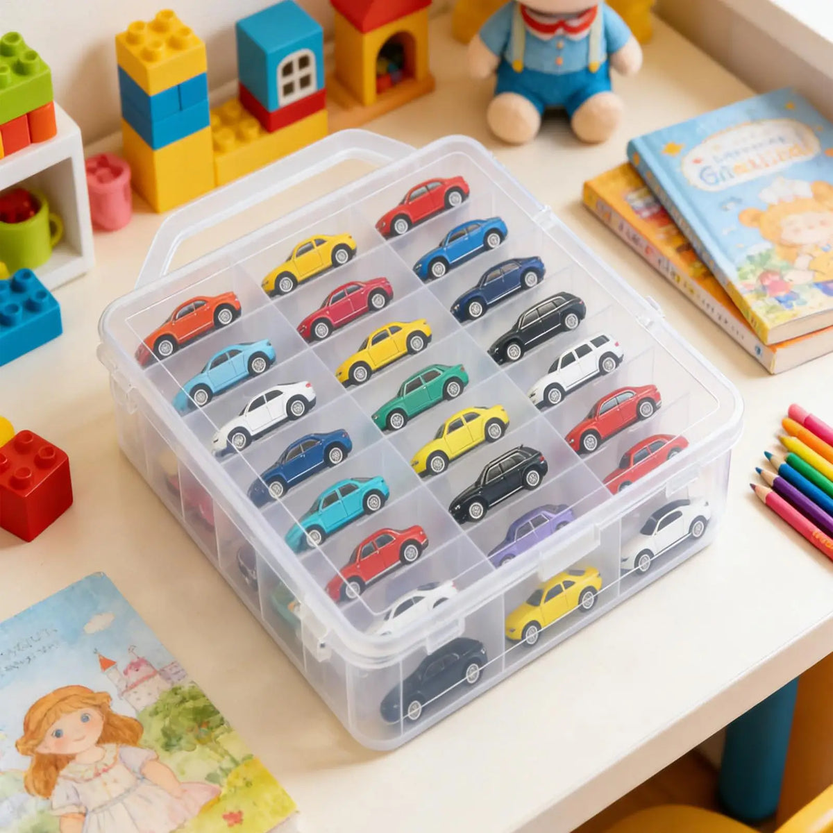 Clear Storage Boxes Double Sided Organizer Case Box Handle 46