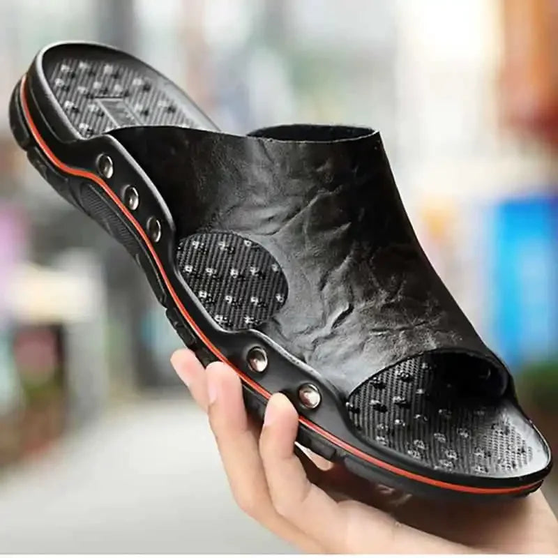 Men's Roman Leather Sandals – Classic Slip-On Summer Slides