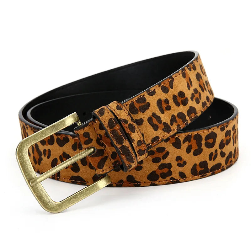 Boho Leopard Print PU Belt – Women's Slim Fit Dress Belt