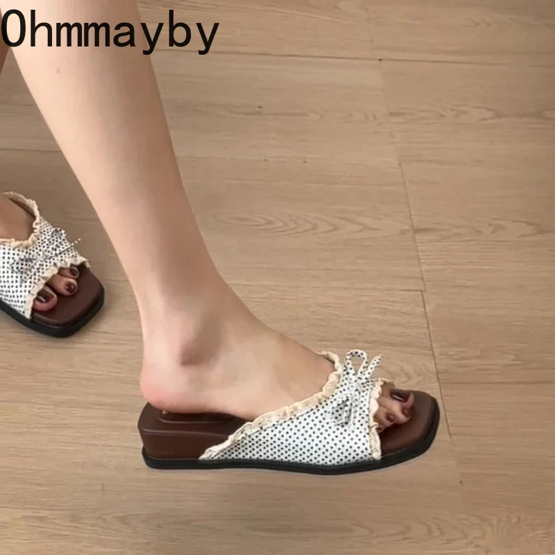 Women's Butterfly-Knot Wedge Slides – Open Toe Summer Sandals
