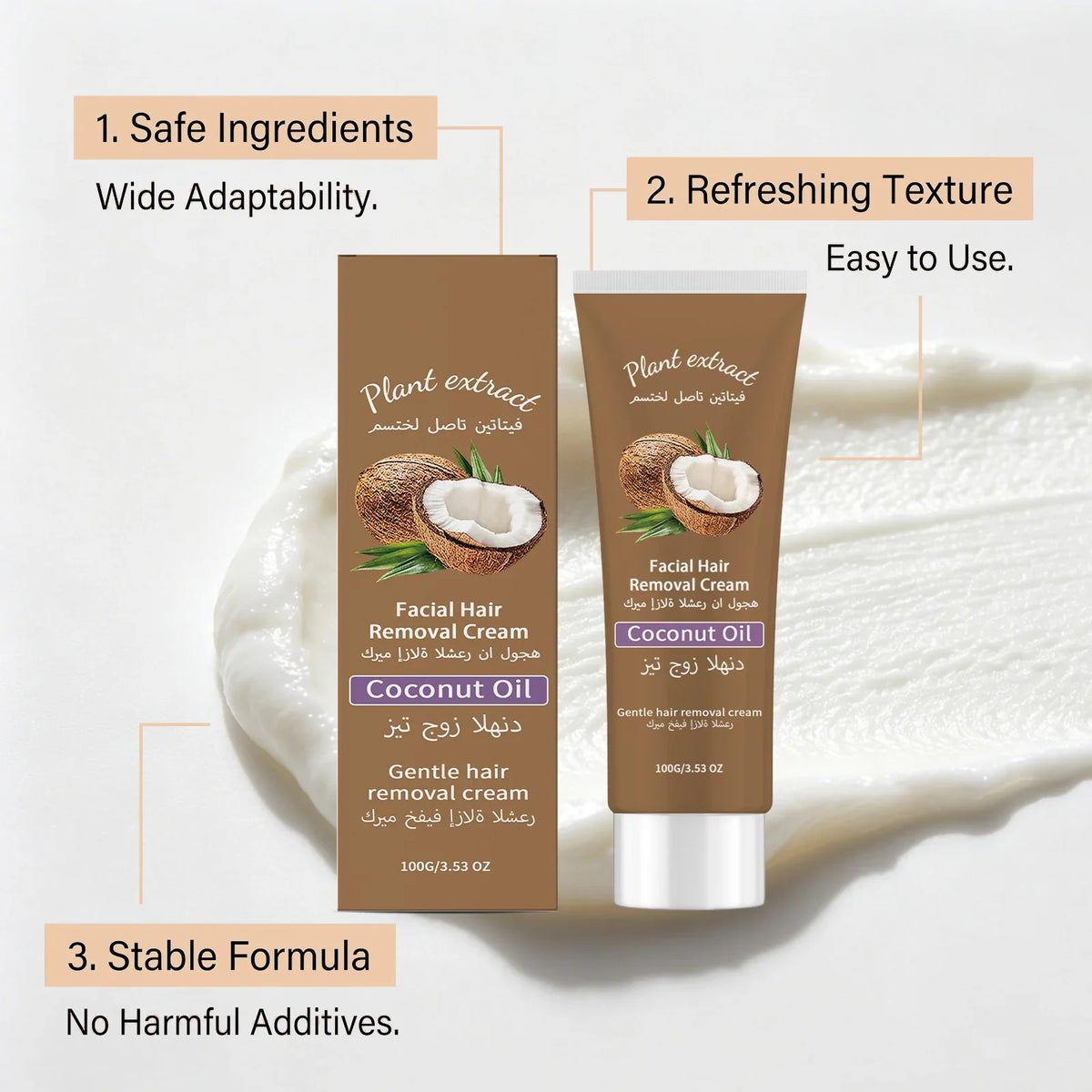 Coconut Hair Removal Cream – Painless Face & Body Depilatory
