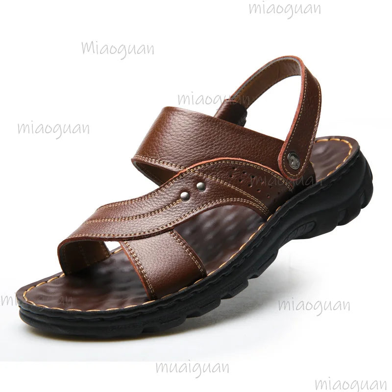 Men's Roma Leather Sandals – Non-Slip Thick-Sole Beach Shoes