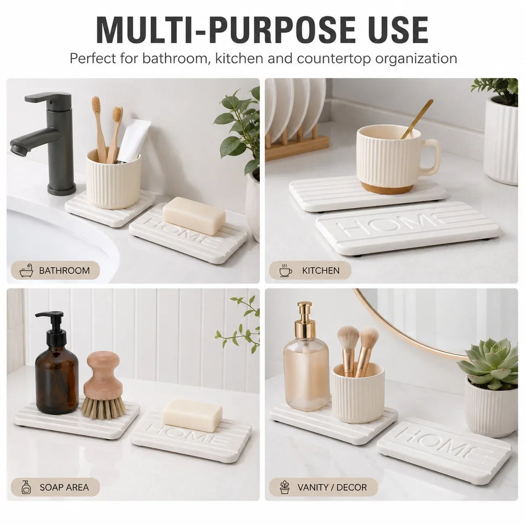 2-Piece Diatomaceous Earth Drying Mat & Sink Tray Organizer