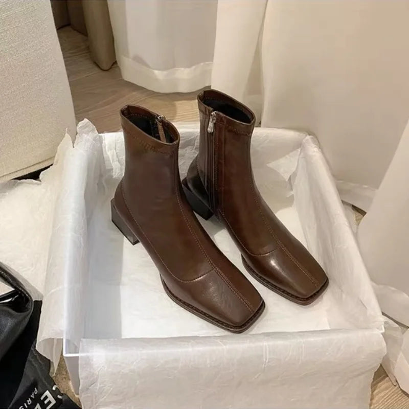 Women's Square Toe Chelsea Ankle Boots – Side Zip Leather