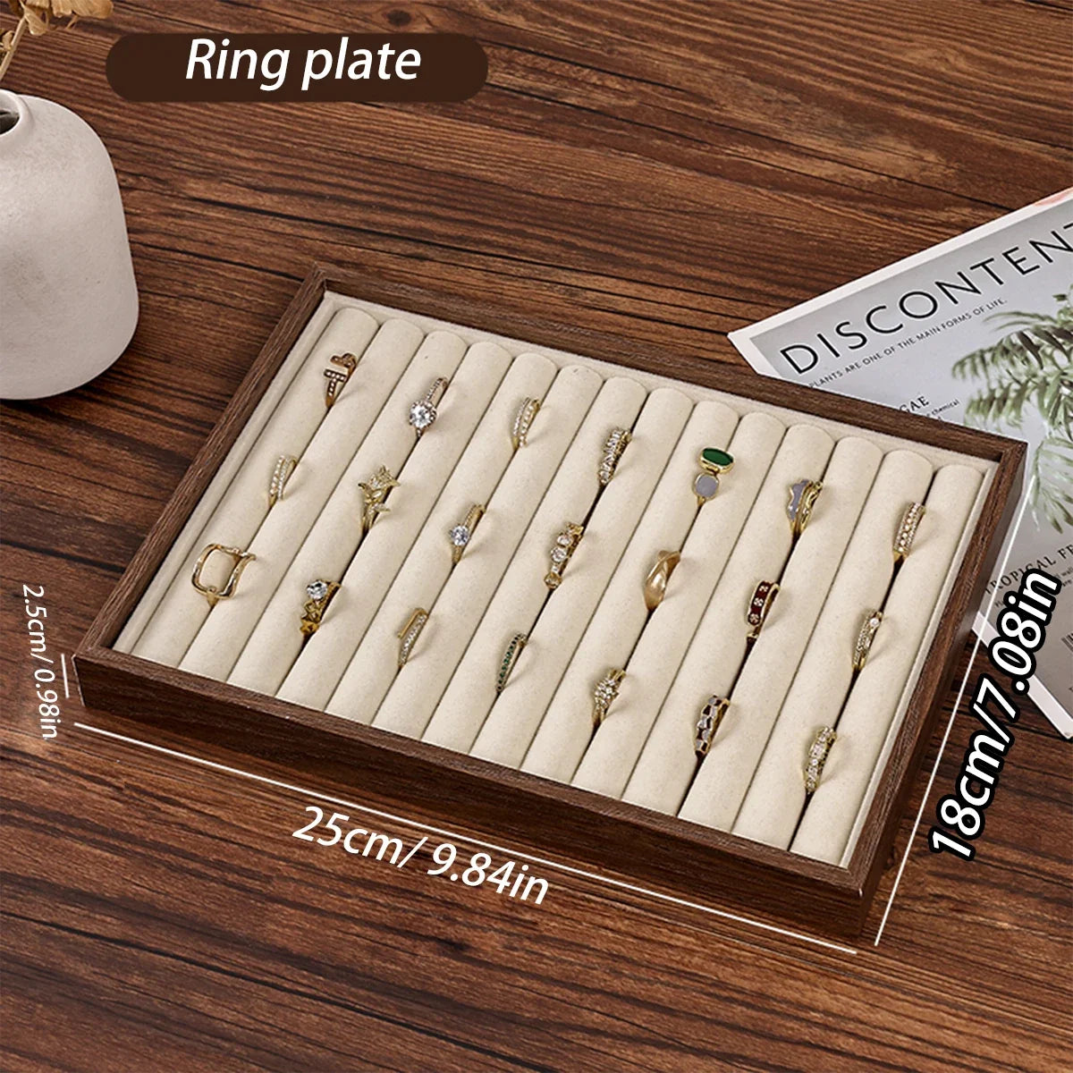 Walnut Wood Grain Jewelry Box Storage Tray Rings Necklaces Earrings