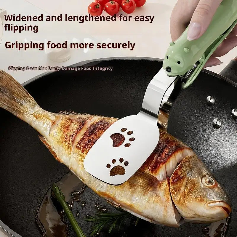 2-in-1 Stainless Steel Fish Spatula & Food Tongs | BBQ Kitchen