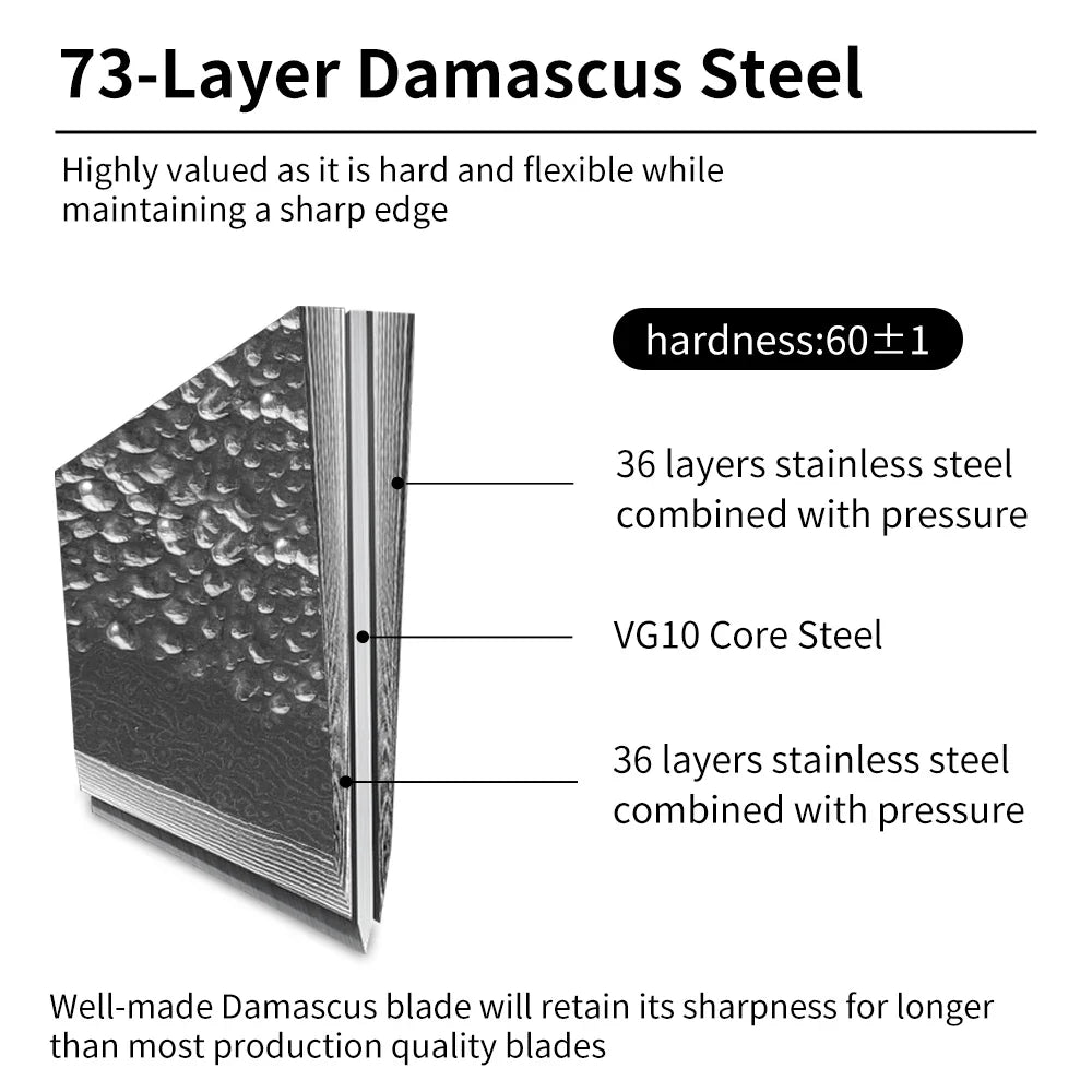 Sunnecko 7" Damascus Steel Cleaver – 73-Layer VG10 Kitchen Knife