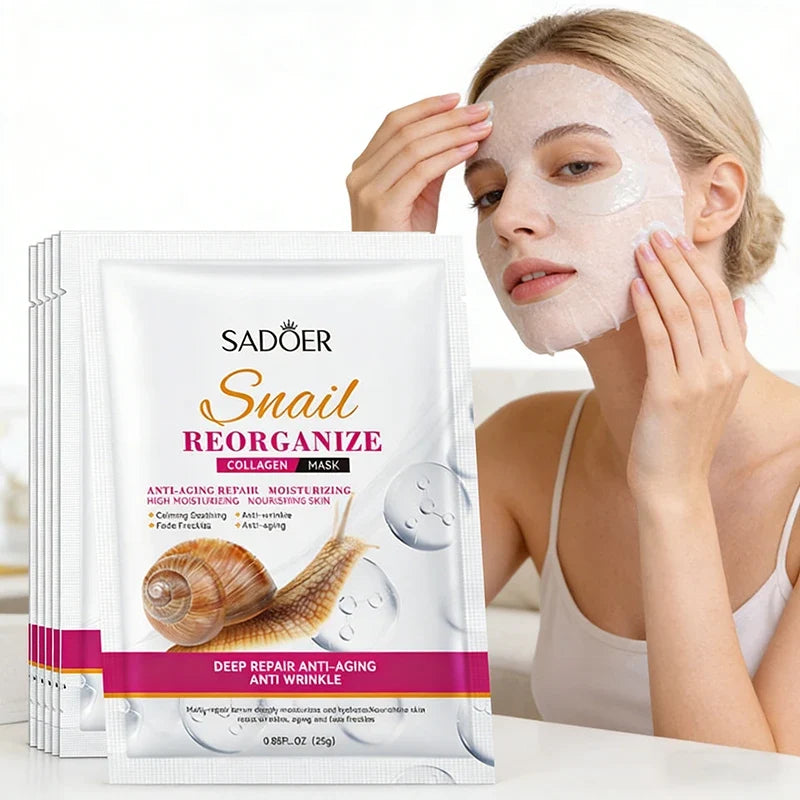 SADOER Snail Collagen Face Mask – Firming & Brightening 5-Pack