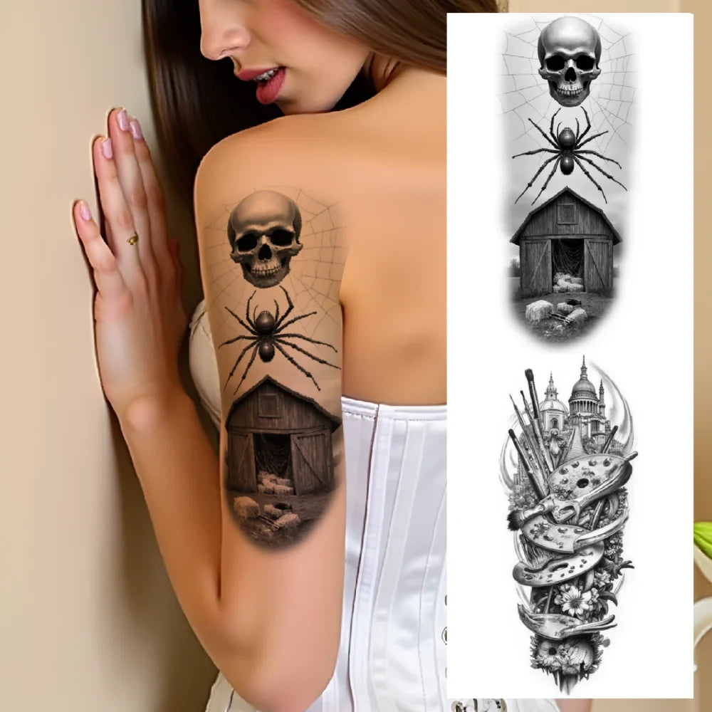3-Pack Waterproof Temporary Tattoos – Spider, Skull & Scorpion