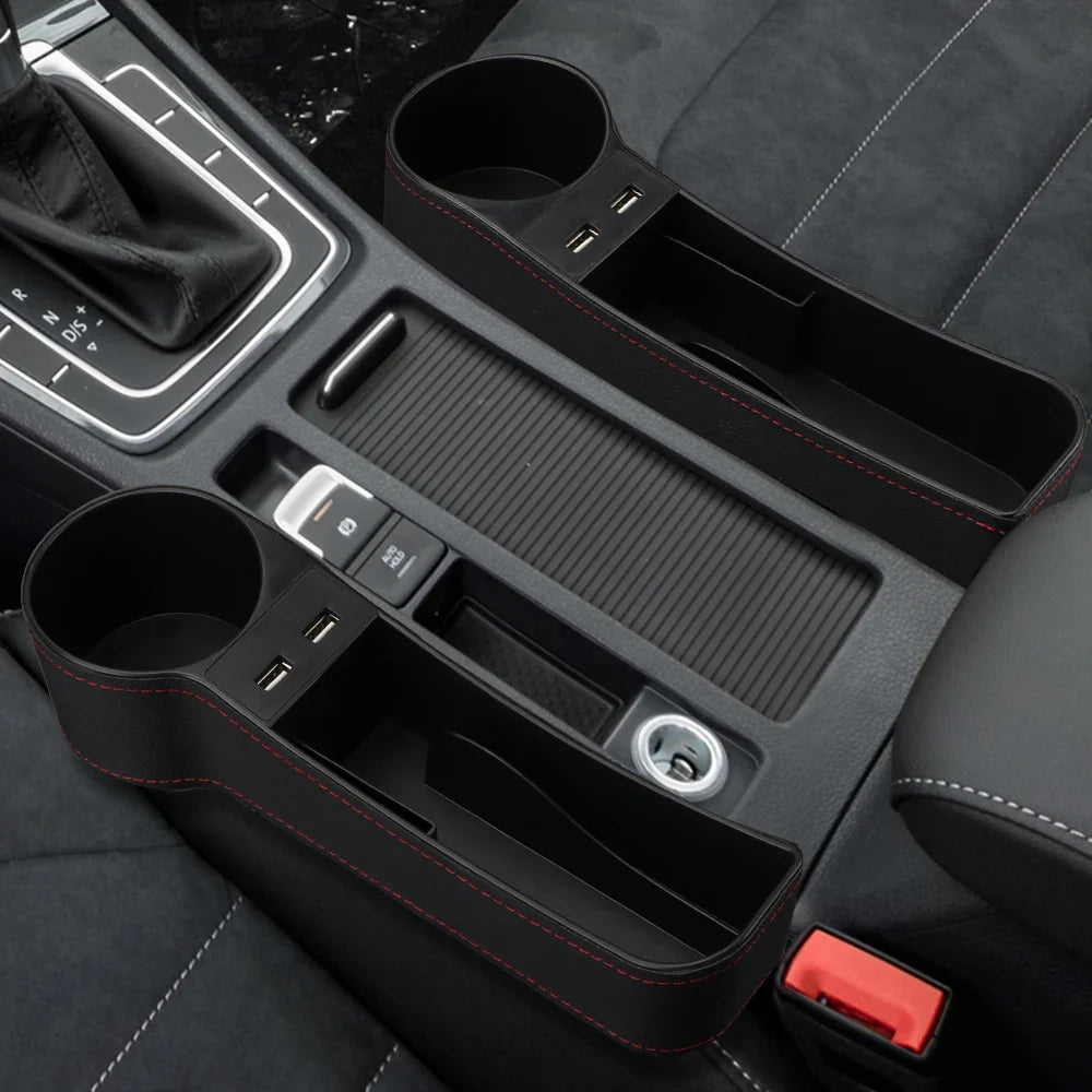 Car Seat Gap Organizer with Dual USB Charger | Leather Box