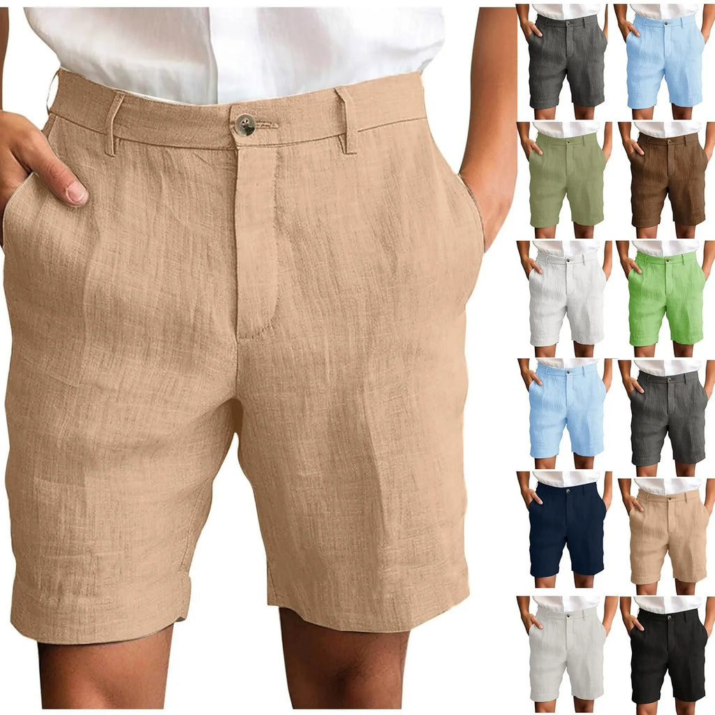 Men's Cotton Linen Shorts | Casual Beach Shorts with Pockets