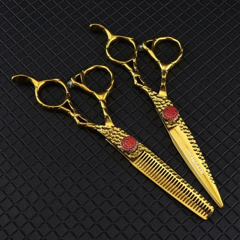 Professional 6" Gold 440C Steel Hair Cutting Thinning Shears