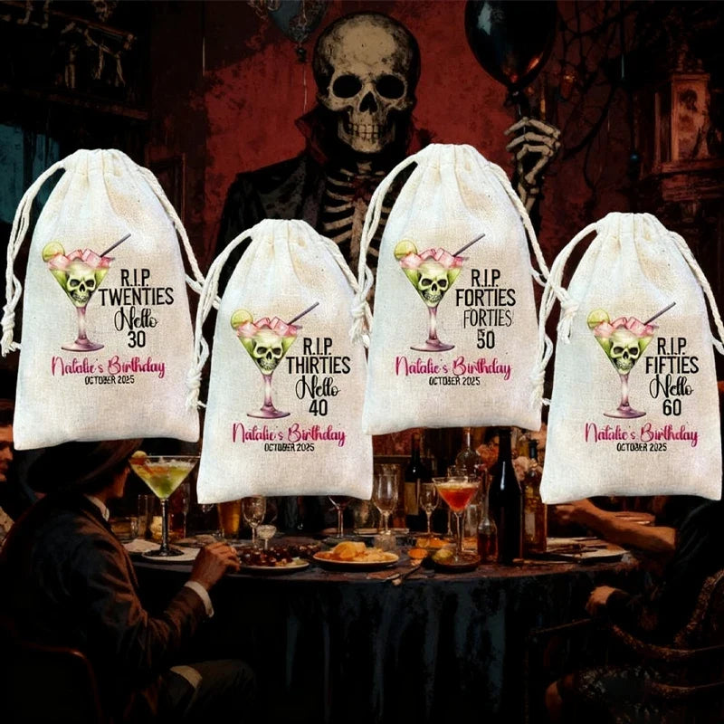 Personalized Halloween Birthday Hangover Kit Bags | RIP 30 40 50 60